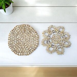Vintage Hand Crafted Cowrie Sea Shell Doily Trivet Hot Pad